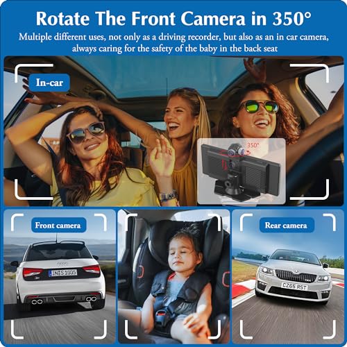 [2024 Newest] Carpuride 4K W903 Portable Wireless Carplay & Android Auto with Dash Cam - 9.3" HD IPS Screen, 4K Front Camera, Loop Recording, Bluetooth, Mirror Link, GPS, Siri, Dashboard Mounted
