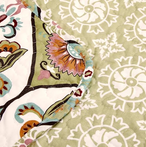 DaDalogy Bohemian Quilted Throw Blanket – Reversible Floral Paisley, Soft for Couch & Bed Throw/Lap Throw– Salmon, Blue, Pink – 50x60 inches