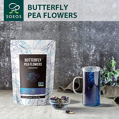 Soeos Butterfly Pea Flower Tea, 2oz (Pack of 1), Whole Butterfly Tea, Naturally Sweet Herbal Tea, Caffeine Free Tea, Butterfly Tea