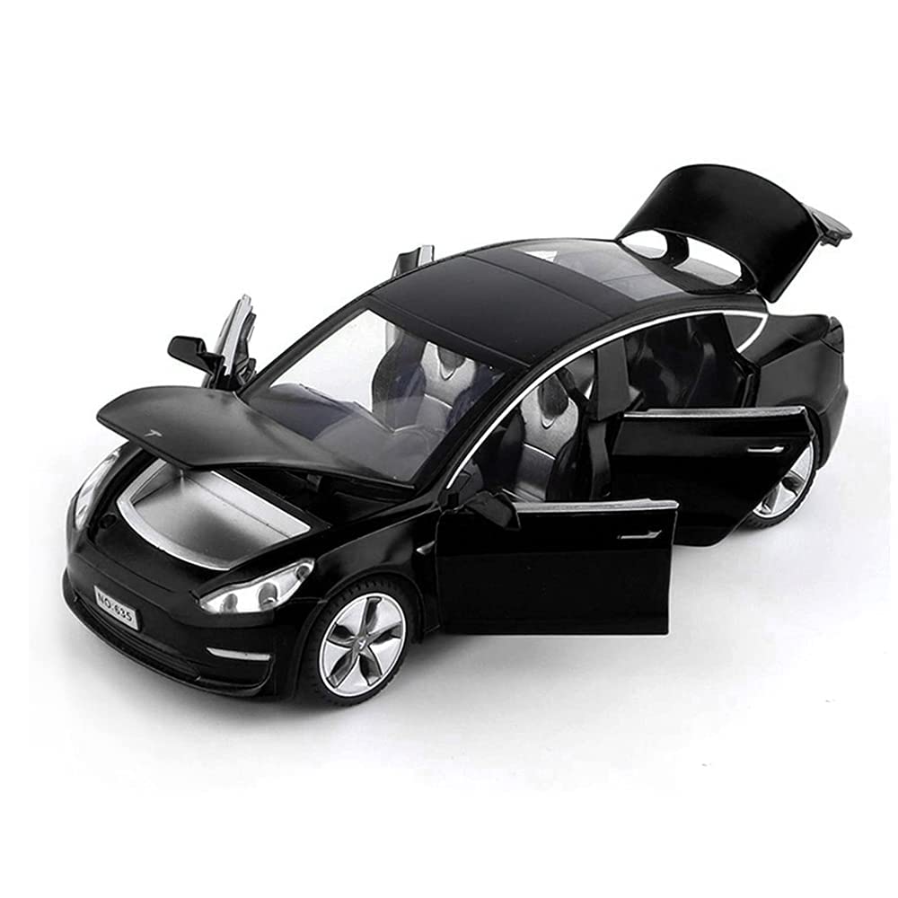 1:32 Scale Model 3 Car Toy Pull Back with Sound and Light, Alloy Diecast Mini Vehicles Toys for Kids Gift or Tesla Car Model Collection Enthusiasts Gift (Noble Black)