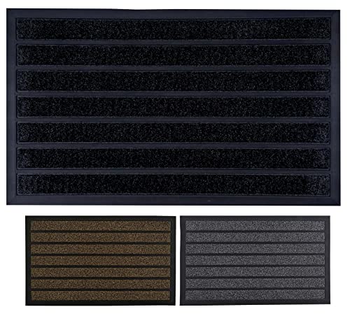 Superio Front Door Mat for Entry- Indoor/Outdoor Rug, Entryway Low Profile Heavy Duty Mat for High Traffic Area, Inside Outside Home Shoe Scraper Doormat- Heavy Duty, Easy to Clean- 18” x 30”, Black