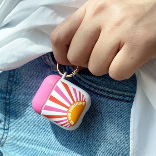 Packed Party for AirPods Case Cover, Soft Silicone Protective Cover with Detachable Gold Hook, Compatible with Apple AirPods 2nd 1st Generation Charging Case, Be The Sunshine Earbuds Case Cover