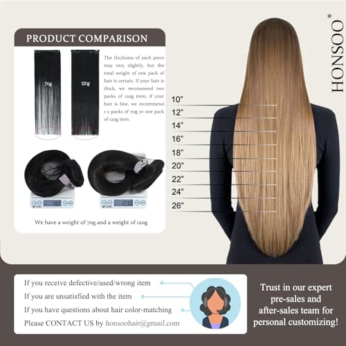 Honsoo Clip in Hair Extensions Human Hair Chocolate Brown 12in 100g 7pcs Natural Silky Straight Clip In Remy Human Hair Extensions Double Weft For Thick Hair