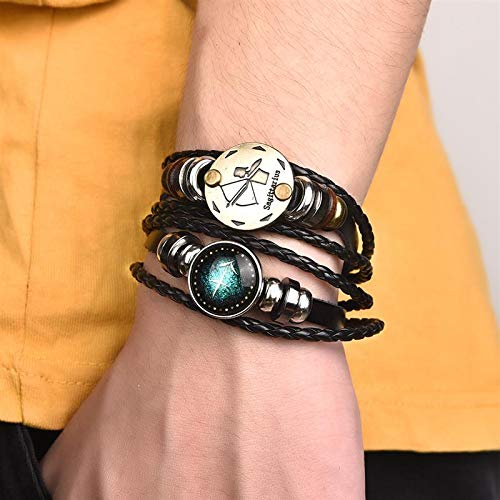 Dcfywl731 2Pcs Libra Zodiac Bracelets for Women 12 Constellations Multilayer Leather Bracelet Handmade Woven Zodiac Sign Wrap Wristband Cuff Bracelet Zodiac Gifts for Birthday Christmas