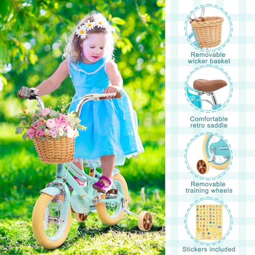 XJD Girls Bike for 2-4 Years Old Toddlers and Kids, 12 14 16 20 Inch Kids Bike with Basket and Bell Training Wheels, Adjustable Seat Handlebar Height (12 Inch with Training Wheels, Blue)
