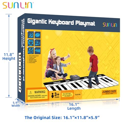 SUNLIN 6ft. Piano Mat, Floor Keyboard Playmat: 24 Keys, 10 Demos, 8 Instrument Sounds, Record & Playback, Giant Interactive Musical Toys Gifts for Boys & Girls Age 3 4 5 6 7 8 9 Years Old