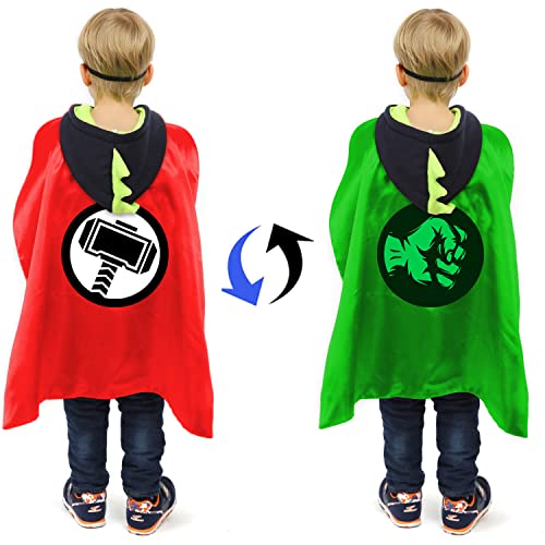 VOSOE Superhero Capes and Masks Double Side Dress up Costumes Christmas Cosplay Festival Birthday Party Favors for Kids (3 Sets Double-side)