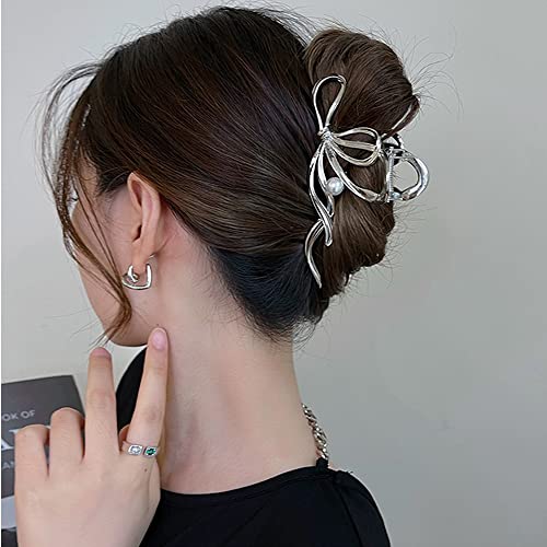 Crystal Tulip Hair Claw Clip, 4inch Diamond Cute Metal Flower Shark Clip Non Slip Hair Clamp Claws for Women Girls