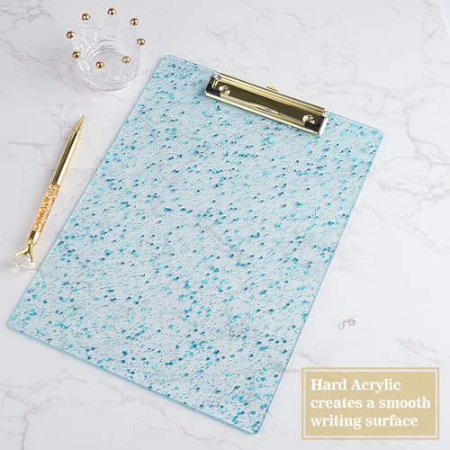 Hongri Plastic Acrylic Glitter Clipboard, 8.5x11" Stardard Letter A4 Size Clipboards for Classroom, Taecher, Women.Cute Confetti Clip Board, Office Supplies, School Supplies.