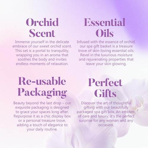 Spa Gifts for Women, Body & Earth 5 Pcs Gifts for Women Orchid Gift Set for Women, Bath and Body Gifts Set, Birthday Gifts for Women, Self Care Bath Gifts Kit