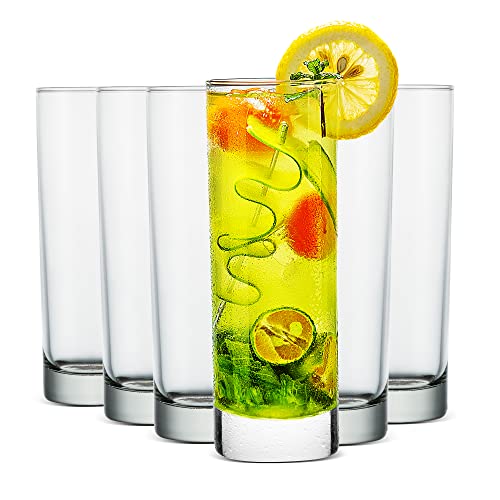 LUXU Premium Highball Drinking Glasses (Set of 6)-10 oz Tom Collins Glasses,Clear Tall Glass Cups,Cute Cocktail Glasses,Lead-free Water Glasses Bar Glassware for Mojito Beverages and Mixed Drinks