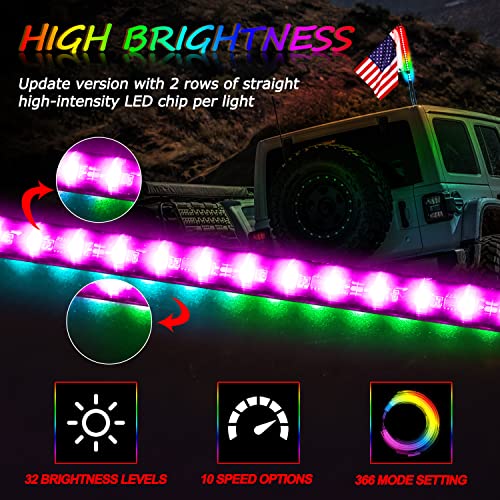 2FT LED Whip Lights, Niwaker Smoked Black Whip Light Kits with Wireless RF Remote RGB Dancing/Chasing Lighted Whip LED Antenna LED Whips for UTV ATV Polaris RZR Can Am Truck Offroad 4x4 Dune