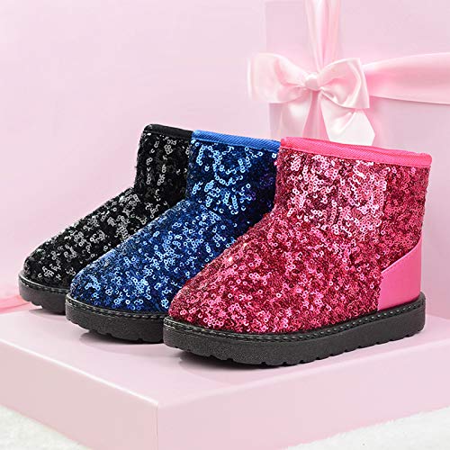 techcity Boys Girls Winter Warm Snow Boots Sequin Fur Lined Waterproof Boot Glitter Princess Outdoor Shoes(Toddler/Little Kid)