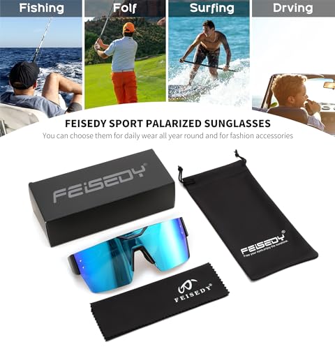 FEISEDY Sunglasses Men Women, Big Oversized Square Frame,UV400 Mirrored Sun Glasses, Cycling Driving Fishing Hiking B0064