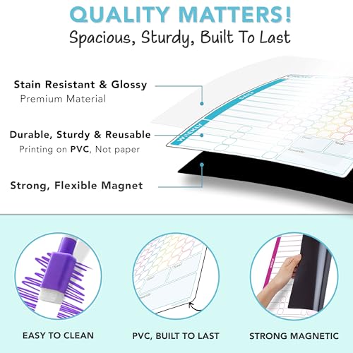 Behavior Reward Chore Chart for 1, 2, Or Multiple Kids, Teens & Adults. Fridge Magnetic Whiteboard Set- 3 Pcs of Individual Dry Erase Responsibility Charts (10x10 Inches Each) & 8 Fine Tip Markers