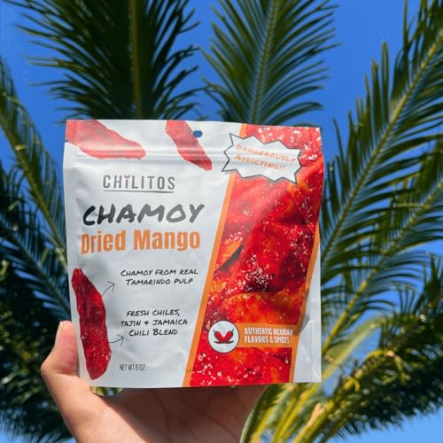 Chilitos Sweet, Sour & Spicy Chamoy Candy - Mexican Gummy Candy & Chamoy Gushers for All Ages, Authentic Dulces Mexicanos Enchilados as Seen on TikTok! (6 oz Bag, Chamoy Dried Mango)