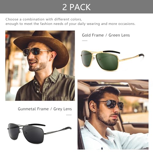 SUNGAIT Men's Polarized Sunglasses Durable Metal Frame for Fishing Driving Golf (Gold/Dark Green + Gunmetal/Gray) SGT925JKML-QKH