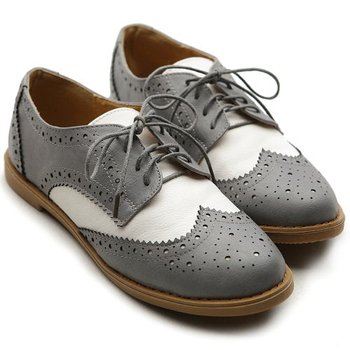 Ollio Women's Flat Shoe Wingtip Lace Up Two Tone Oxford M2913(6 B(M) US, Orange)