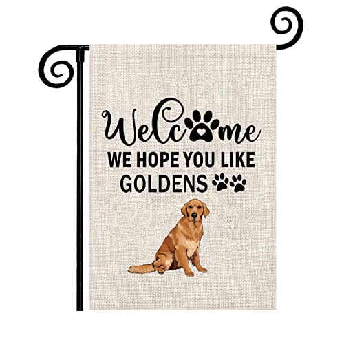 Golden Retriever Garden Flag Welcome We Hope You Like Goldens Garden Flag Golden Retriever Gift (Golden Retriever F)