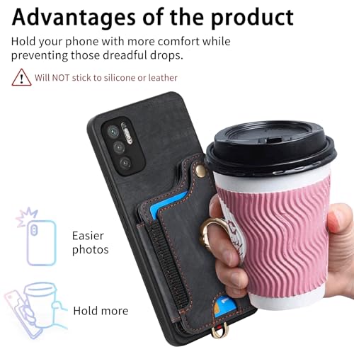 Asuwish Phone Case for Xiaomi Redmi Note 10 5G Wallet Cover with Tempered Glass Screen Protector Wrist Strap Lanyard RFID Credit Card Holder Ring Stand Poco M3 Pro/Redme Note 10T G5 Women Men Brown