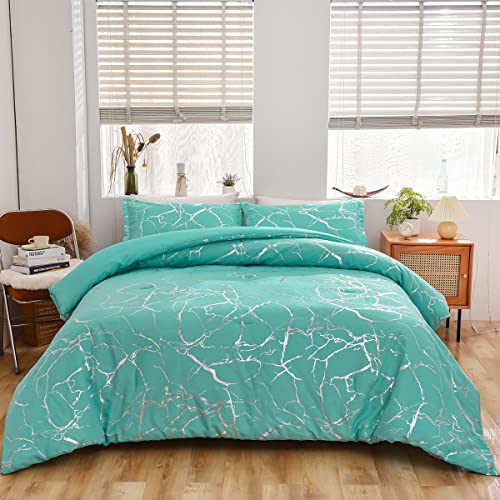 Holawakaka Gold Metallic Marble Comforter Set Twin Size Foil Print Glitter Bedding Sets,Black/Gold,Twin