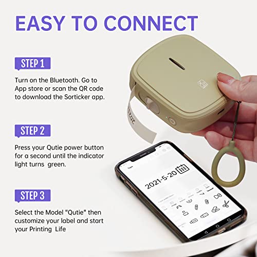 PRT QUTIE Label Makers Machine with Tape, Wireless Built-in Cutter + Multiple Templates Fonts Icon, Portable Bluetooth Label Printer for Home, Office, Business & Organization, Green