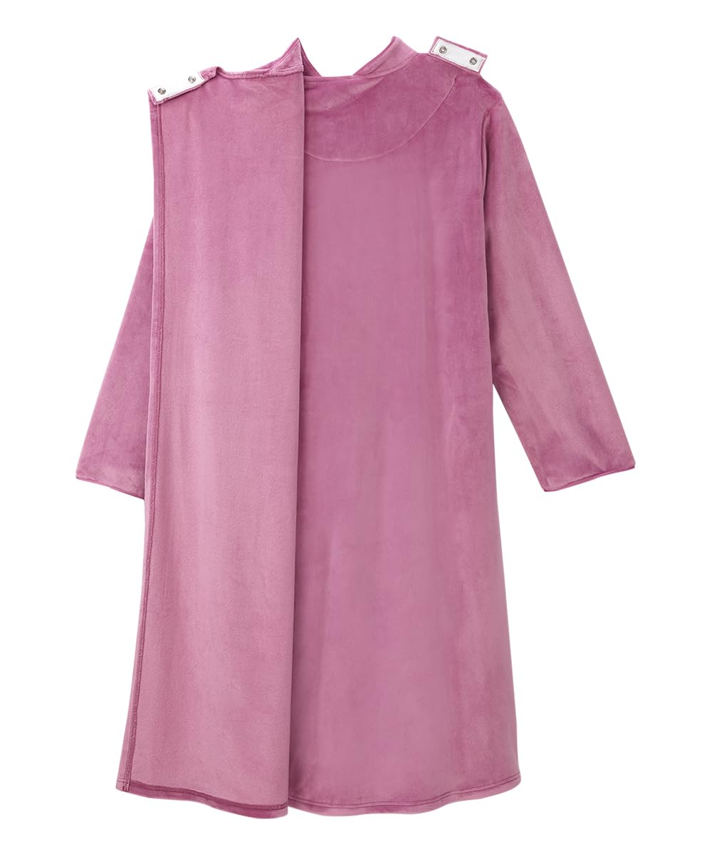 Women’s Open Back Adaptive Plush Nightgown With Zip Front - Mellow Mauve MED