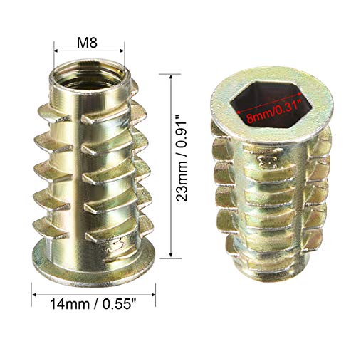 uxcell Furniture Threaded Insert Nuts Zinc Alloy M8 Internal Threads 23mm Length 10pcs
