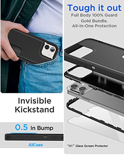 AICase for iPhone 12/iPhone 12 Pro Case with Glass Screen Protector,Heavy Duty Drop Protection Full Body Rugged Shockproof Military Protective Tough Durable Cover for iPhone 12/iPhone 12 Pro 6.1"_2