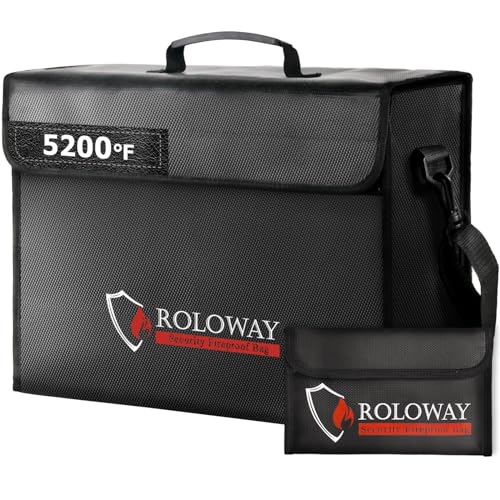 ROLOWAY Large Fireproof Bag 5200°F Heat Insulated (17 x 12 x 5.8 inches), Fireproof Document Bag with Fireproof Money Bag for Cash Safe, Fireproof Document Box, Fireproof Safe Bag for Document Safe