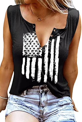 MAIHUN American Flag Tank Tops for Women 4th of July Shirts Ring Hole Sleeveless V-Neck T-Shirt Patriotic Tees