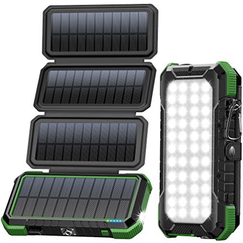 BLAVOR Solar Charger Power Bank, PD 18W Fast Charging 20000mAh Battery Pack with 4 Foldable Panels, Portable Solar Powered USB C Charger with Camping Flashlight Compass Carabiner for Cell Phone