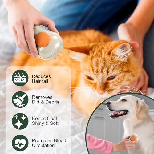 3-in-1 Steam Brush for Cat and Dog Deshedding - Portable Pet Hair Removal Tool for Indoor Shedding, Grooming Supplies