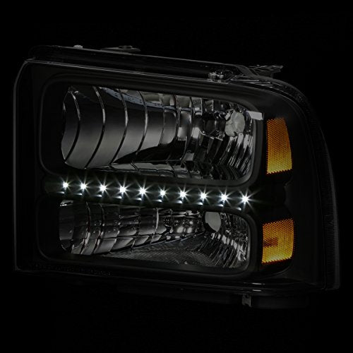 DNA MOTORING LED DRL Headlamps Headlight Assembly Compatible With 05-07 Ford F250-350 F450 F550SD, Black/Amber, HL-OH-FSD05-LED-BK-AM