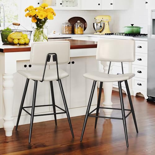 Cozyman 30" Bar Height Bar Stools Set of 3, Black Faux Leather Upholstered Barstools with Back Footrest and Metal Legs, Armless Bar Chairs for Kitchen Island/Dining Room/Bar/Basement