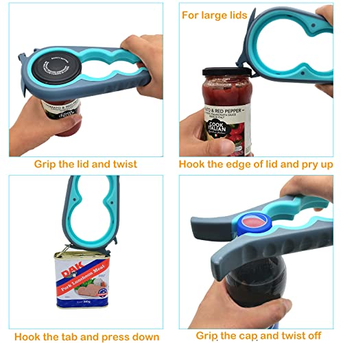 Otstar Latest Jar Opener for Seniors with Arthritis, Weak Hands, 5 in 1 Bottle Opener Tool with Rubber Jar Gripper Pad and Corkscrew Wine Opener