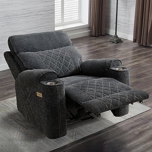 ANJ Classic Power Recliner Chair, Overstuffed Electric Recliners with Double Layer Backrest and Cup Holders, Comfy Reclining Single Sofa for Living Room