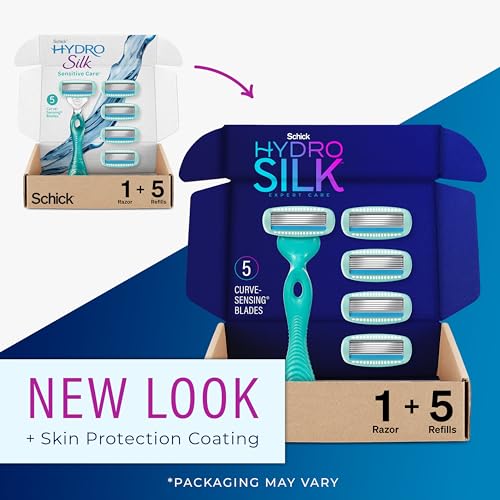 Schick Hydro Silk Sensitive Women's Razor | 5-Blade Razors for Women Sensitive Skin | Womens Razors Sensitive Skin | 1 Handle & 5 Razor Blade Refills