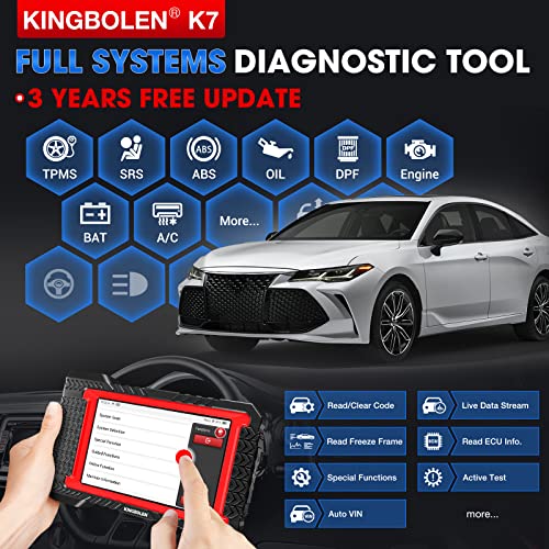 KINGBOLEN K7 OBD2 Scanner Bluetooth: 3-Year Fr-ee Update, 2024 Bidirectional Scan Tool with ECU Coding, 31+ Resets, FCA AutoAuth, Crankshaft Relearn/Active Test, Car Diagnostic Scanner for All Systems