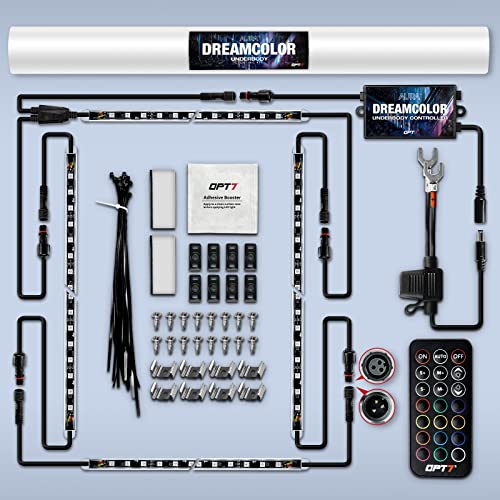 OPT7 Aura Dreamcolor Underglow Chasing Lights w/Wireless Remote, Waterproof Rigid Aluminum LED Light Bar, Exterior Neon Accent Underbody RGB-IC Light Kit, Multi Colors Mode, for Car Truck RV, 12V