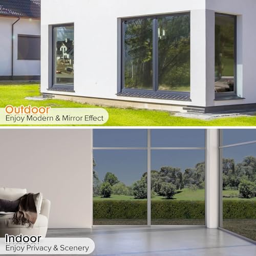 LUTE Window Film One Way Daytime Privacy Window Tint for Home, Sun Blocking Anti UV Heat Blocking See Out Not in Reflective Mirror Film Window Door Covering Window Tinting Film, Black, 17.5" x 78.7"