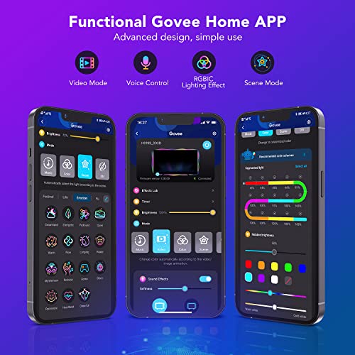 Govee Envisual LED Backlights for 75-85 inch TVs, 16.4ft RGBIC WiFi DreamView T1 TV Backlights with Camera, Works with Alexa & Google Assistant, App Control, LED Lights Scene Mode, H6199