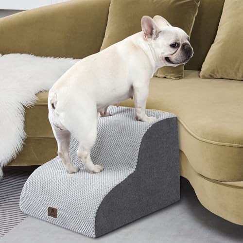 Pettycare Dog Stairs Ramp for High Beds and Couch,Curved Dog Steps for Small Dogs and Cats Pet Stairs Non-Slip Balanced Portable Pet Step Indoor, 2 Steps,Beige