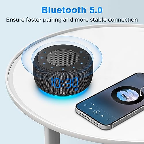 BUFFBEE Bluetooth Speaker Alarm Clock with FM Radio - High Fidelity Sound, Full Range Dimmer, Plugged in Alarm Clock Radio for Bedroom