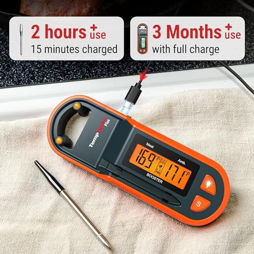 Thermopro TempSpike Plus 600FT Wireless Meat Thermometer with Upgraded Thinner Probe, Meat Thermometer Wireless with Standalone LCD Screen, Bluetooth Thermometer for BBQ Oven Grill Smoker Thermometer