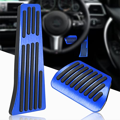 KVR Compatible with BMW Pedal Cover, No Drilling Aluminum Gas Brake Pedal for 1 2 3 4 Series X3 X5 X6 Accelerator Pedal Pads, 2PCS (A-Blue)