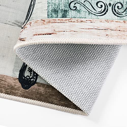Carvapet Kitchen Mat [2 PCS 17"x48"+17"x24"] Non-Slip Backing Kitchen Rugs and Mats Pattern Printed Farmhouse Decor Washable Kitchen Floor Mat, Aqua Grey