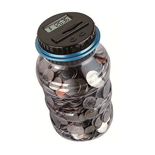 Coin Piggy Bank Saving Jar, Winnsty Digital Coin Counter with LCD Display Large Capacity Money Saving Box for All US Coins (Blue)