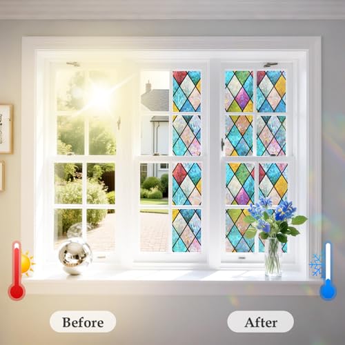WPCTEV Window Film One Way Mirror Film Daytime Privacy Static Non-Adhesive Decorative Heat Control Anti UV Window Tint for Home and Office Silver 6 Mil 17.5 Inch x 6.5 Feet