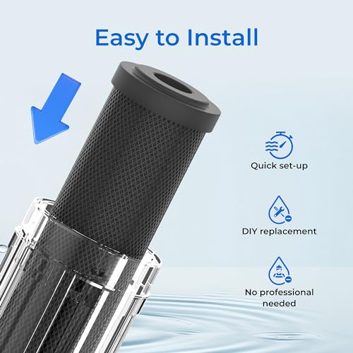 Waterdrop 2.5" x 10" Whole House CTO Carbon Water Filter Cartridge, 1 Micron Carbon Sediment Water Filter Replacement for DuPont® WFPFC8002, Culligan® D-10A, CBC-10, GE® FXWTC, GXWH20T, Pack of 4